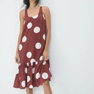 By Anthropologie Womens Michaela Flounced Polka Dots Maxi Dress Brown Sz XS P